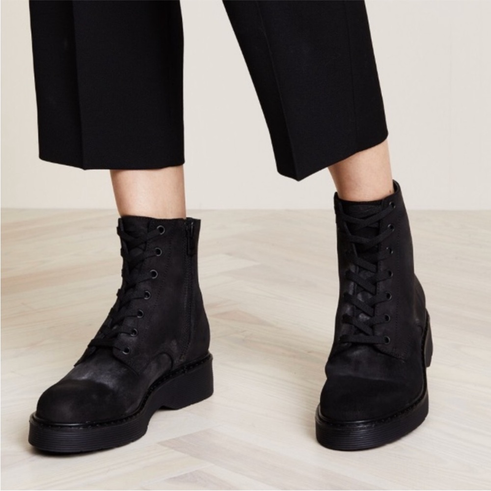 Vince Monastir Lace Up Suede Combat Boots Bootie Black 8.5
